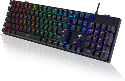Mechanical Gaming Keyboard, RGB 104 Keys Ultra-Slim LED Backlit USB Wired Keyboard with Blue Switch, Durable Abs Keycaps/Anti-Ghosting/Spill-Resistant Computer Keyboard for PC Mac Xbox Gamer