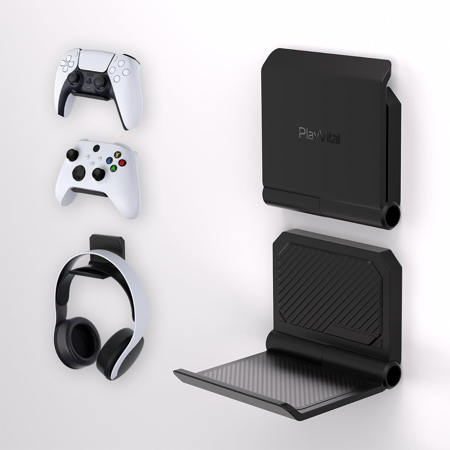 2 Set FOLD Controller Wall Mount for Ps5/4, Foldable Wall Stand for Xbox Series X/S, Switch Pro, Gaming Headset Stand, Wall Holder for Xbox Wireless Headset, for Pulse 3D Headset - Black