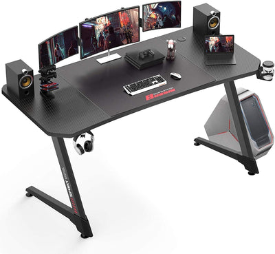 Gaming Desk 63 Inch, Ergonomic Gamer Computer Desk with Mouse Pad, PC Gaming Tables with Gaming Handle Rack, Cup Holder Headphone Hook